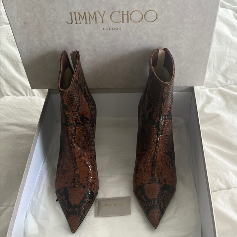 Jimmy Choo Brown Heeled Boots with Snakeskin Pattern